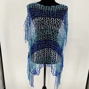 Colorful Blue, Green, Teal and Silver Crochet Overlay Top - One Size Fits Most